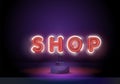 Neon Shop. Glowing red Neon text Shop.Shop Now Neon Light vector collections design on black background, illustration Royalty Free Stock Photo