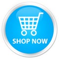 Shop now premium cyan blue round button Royalty Free Stock Photo