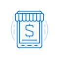 Shop in online application vector line icon. Modern electronic shopping web retail marketing commerce.