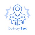 Shop order delivery, open box and location pin, receive postal parcel, pick up point