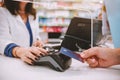 Shop payment by contactless creditcard and POS in a store