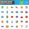 Shop product categories line icons set, filled outline vector symbol collection, linear style pictogram pack. Signs, logo illustra