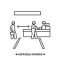 Shop queue icon. Covid consumer checkout safe distance simple vector illustration