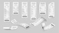 Shop receipt, cash paper bill, purchase invoice realistic set. Supermarket shopping retail check Royalty Free Stock Photo