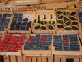 shop selling berries and fruits in the center city.