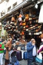 A shop selling women`s private leather bags. Istanbul mahmutpasa historical shopping center.