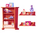 Shop shelves with baby toys and games for kids Royalty Free Stock Photo