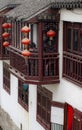 Shop signs and red lanterns in the ancient town of Jiangnan, China