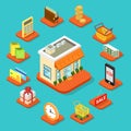 Shop store building shopping infographic icon flat 3d isometric
