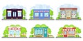 Shop, store front. Vector illustration. Storefront facades set