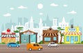 Shop Store Small Business Landscape in Town Urban with Tree Sky Illustration Royalty Free Stock Photo