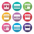 Shop or store, supermarket flat design icons set Royalty Free Stock Photo