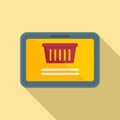 Shop tablet basket icon, flat style