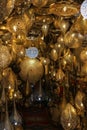 A shop with traditional Moroccan lamps in the Souk Central market in Marrakech.