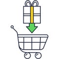 Shop trolley cart and gift vector sale icon