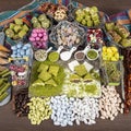 Shop of Turkish sweets and Turkish Delight with Pistachio. Turkish sweets with hazelnuts, almond and nougat. Sweets and