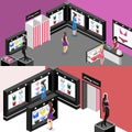 Shop of underwear. Isometric flat 3D cutaway interior lingerie store