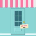 Vector illustration, flat style, various front of shops, with door and text coming soon,shopping concept