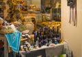 Shop window in Cagliari with traditional Souvenirs-MIRTO liqueur, cheeses, Italy, 9 October 2018