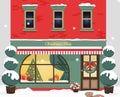 Shop window. Christmas gift shop. Decorated building facade. Royalty Free Stock Photo