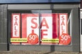 Shop Window Sale Sign Clothes Red White Banner Store Royalty Free Stock Photo