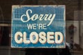 Shop window sign sorry we`re closed Royalty Free Stock Photo