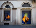 Shop windows of a Louis Vuitton shop in Milan - Montenapoleone area, Italy. Royalty Free Stock Photo