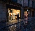 Shop windows of the old city of Girona at night. Catalonia. Spain