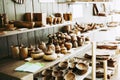 Shop of a woodturner craftsman who makes olive wood objects Royalty Free Stock Photo