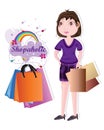 Shopaholic girl buy happy Royalty Free Stock Photo