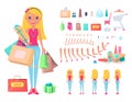 Shopaholic Girl with Shopping Bags and Carts Set