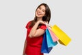 Shopaholic lifestyle enjoying purchase happy woman