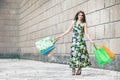 Shopaholic. Shopping love. Beautiful happy woman with bags. Royalty Free Stock Photo