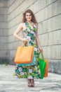 Shopaholic. Shopping love. Beautiful happy woman with bags. Royalty Free Stock Photo