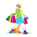 Shopaholism Problem Woman Walking With Bags Vector Royalty Free Stock Photo