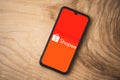 Shopee application on smartphone. Top angle shot. Shopee a Singaporean multinational technology company which focuses on e-