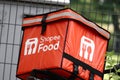 Shopee Food Container Bag On Back Of Motorbike Royalty Free Stock Photo