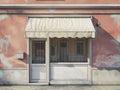 Shopfront with white blank and windows of a closed door. Old House Entrance with Wooden Door Royalty Free Stock Photo