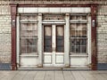 Shopfront with white blank and windows of a closed door. Old House Entrance with Wooden Door Royalty Free Stock Photo