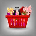 Shoping cart with Christmas gifts.