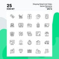 25 Shoping Retail And Video Game Elements Icon Set. 100% Editable EPS 10 Files. Business Logo Concept Ideas Line icon design