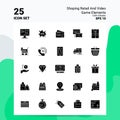 25 Shoping Retail And Video Game Elements Icon Set. 100% Editable EPS 10 Files. Business Logo Concept Ideas Solid Glyph icon