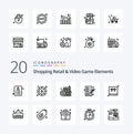 20 Shoping Retail And Video Game Elements Line icon Pack like board shopping ecommerce package box