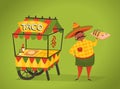 Shopkeeper sells tacos on the street. Mexican food