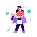 Funny woman carrying bags with purchases Royalty Free Stock Photo