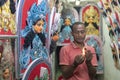 Shopowner burning incense sticks for pooja at Kumartuli,Kolkata,India Royalty Free Stock Photo