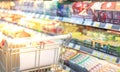 Shopper choosing the food in supermarket Panic buyer for hoarding food