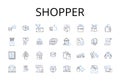 Shopper line icons collection. Consumer, Buyer, Customer, Patron, Client, User, Purchaser vector and linear illustration