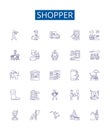 Shopper line icons signs set. Design collection of Shopper, Buyer, Consumer, Shopper lifter, Retailer, Spender, Client Royalty Free Stock Photo
