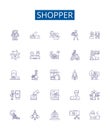 Shopper line icons signs set. Design collection of Shopper, Buyer, Consumer, Shopper lifter, Retailer, Spender, Client Royalty Free Stock Photo